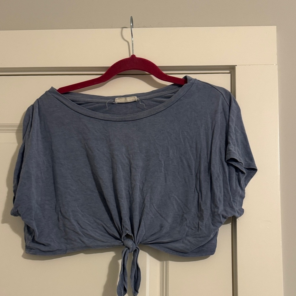 Crescent Blue Tie-Front Crop Top